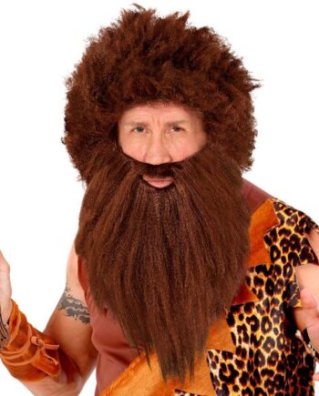 Brun Hulemand Paryk med Skæg – Perfekt til Temafester!
