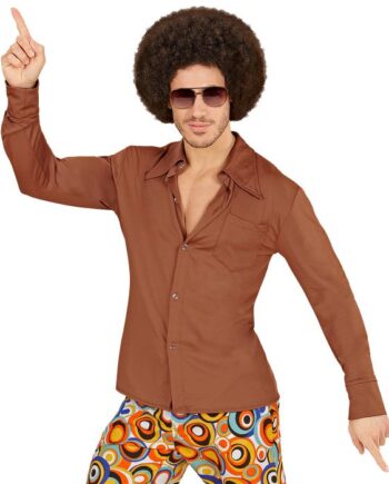 70'er Retro Langærmet Skjorte i Brun – Festens Hit