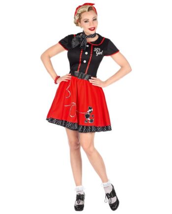 Sort og Rød 50'er Puddelkostume til Temafest!