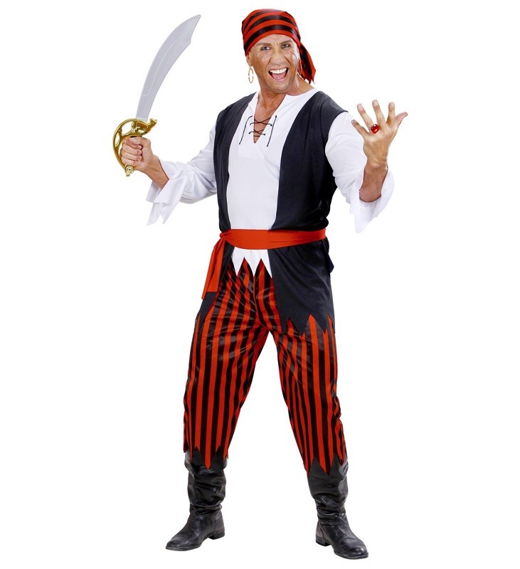 Rødt og sort piratkostume til mænd – perfekt til Halloween!