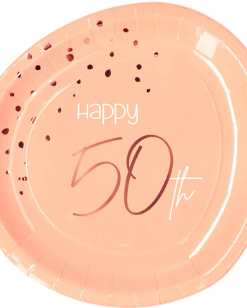 Rosa Paptallerkner til 50-års Fødselsdag – 8 stk. Fest!