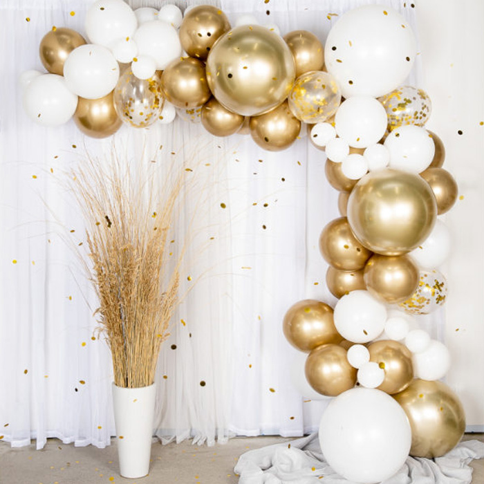 Elegant Ballonbue i Hvid & Guld – 80 Dele til Festen