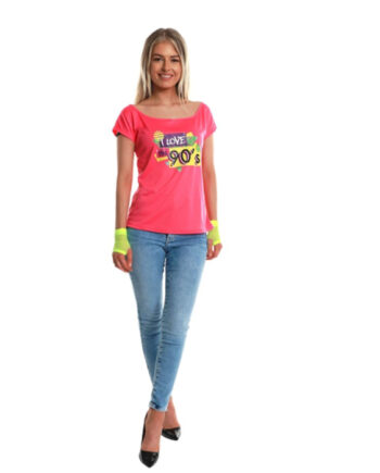 Lyserød "I Love The 90's" T-shirt til festlige lejligheder