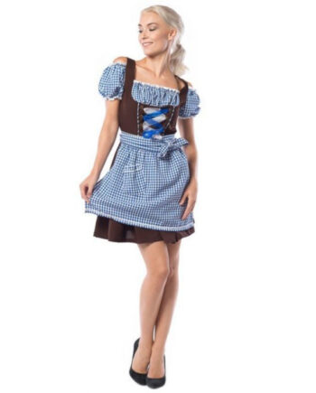 Oktoberfest Kjole Anne-Ruth i Blå og Brun – Fantastisk Tilbud!