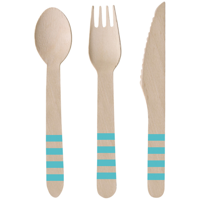 Elegant Blå Træbestik Sæt til 8 – Perfekt til Fester