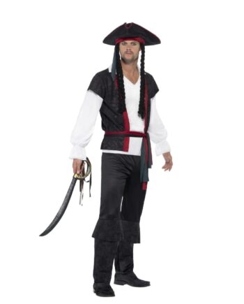 Klassisk Piratkostume med Røde Detaljer – Fantastisk Rabat!