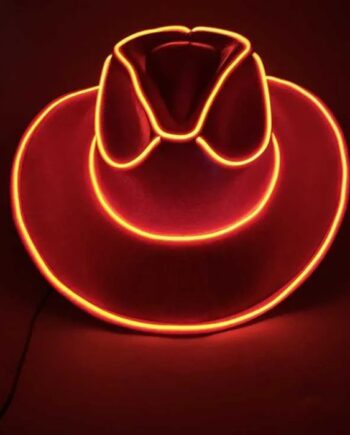 Sjov orange cowboyhat med LED til fest og rave