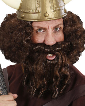 Krøllet Brun Paryk med Skæg – Perfekt til Temafest!