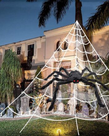 Skræmmende Halloween Edderkoppespind med Sort Edderkop