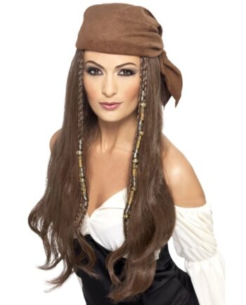 Brun Pirat Paryk med Bandana – Perfekt til Festen!