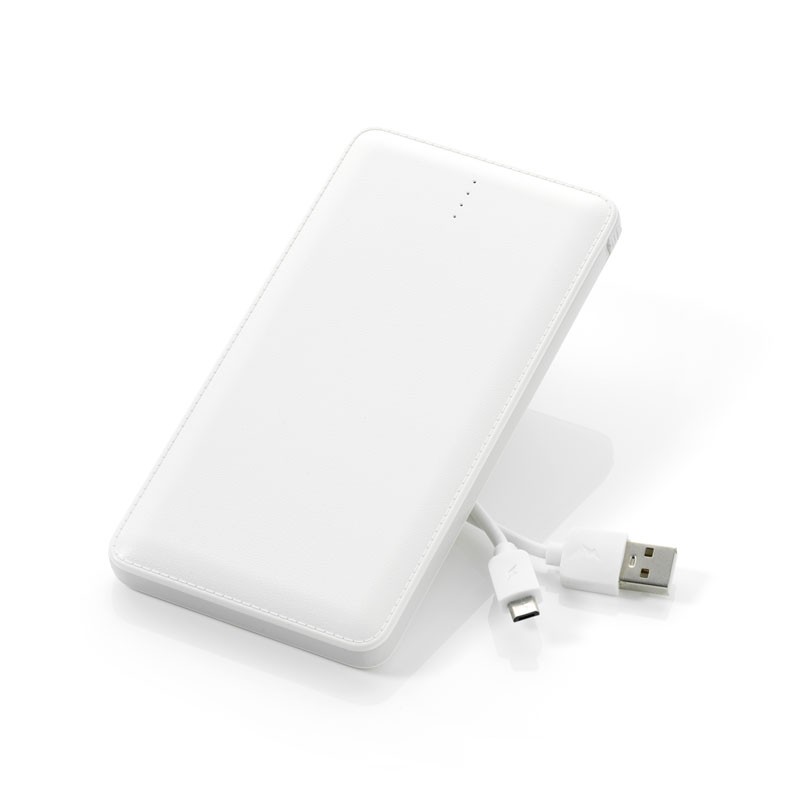 Kompakt 10.000 mAh Powerbank med Kabel – Hvid Tilbud!