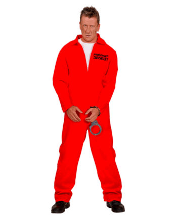 Mørkeorange Fængselsdragt med Håndjern til Festen