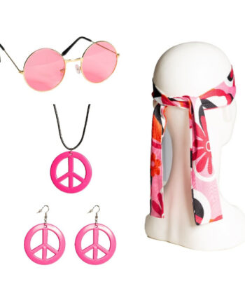 Lyserødt Hippie Fest Sæt med Pandebånd og Tilbehør