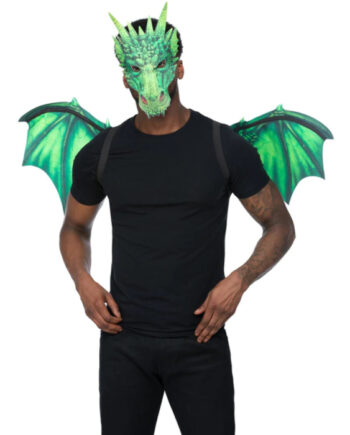 Grøn Drage Kostume med Vinger og Maske – Bliv Festens Hit!