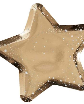 Guld Glitter Stjerne Paptallerkener – 8 stk til Festen