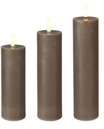 Led Vokslys Sæt 3x Brun - 15/17,5/20 Cm -